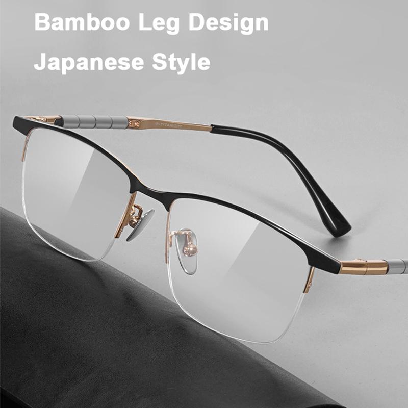 Men Business Half-frame Glasses Pure Titanium Square Eyeglasses Bamboo Knot Design Eyebrow Eyewear Gentleman Spectacle