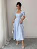 Elegant European-Style Puff Sleeve Striped Dress - Women's Spring/Summer 2026 Collection