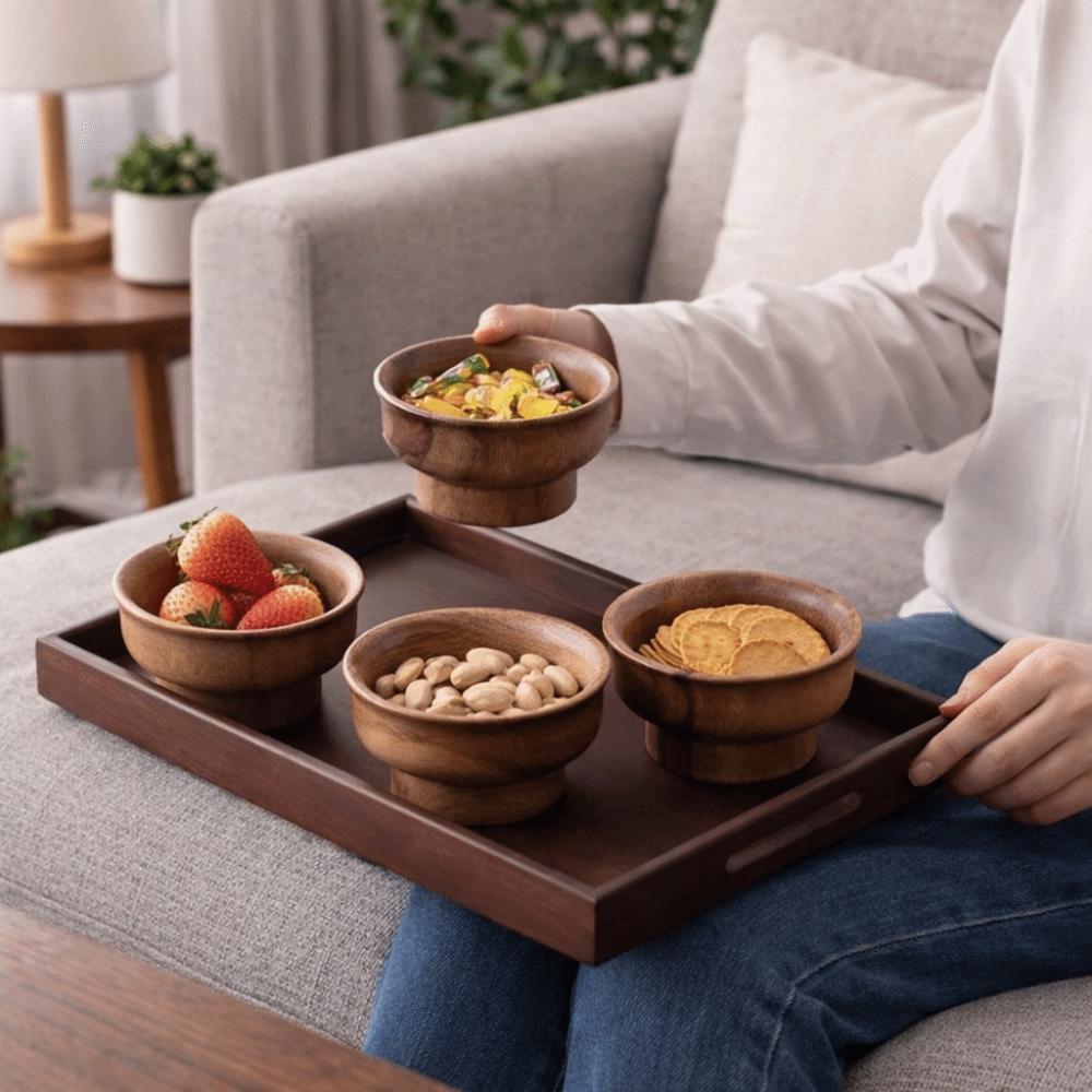 Auslaufsichere Holzschale Japanischer Stil Hoher Fuß Dessertteller Multifunktionale Obstschale Dessert
