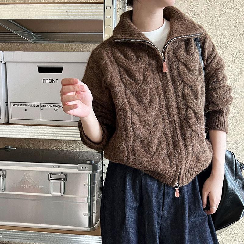 Maillard Short Autumn Top Turtleneck Zipper Sweater Cardigan Women's Autumn and Winter New Loose Knitted Jacket