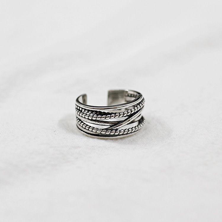 Korean Wrapped Cable Knit Multi-Layer Retro Adjustable Silver Ring
