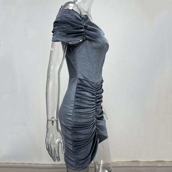 Regulowana chusta asymetryczna lamówka z krótkim rękawem Hip Wrap kobiety sukienka z odkrytymi ramionami Ruched aksamitna obcisła sukienka Streetwear