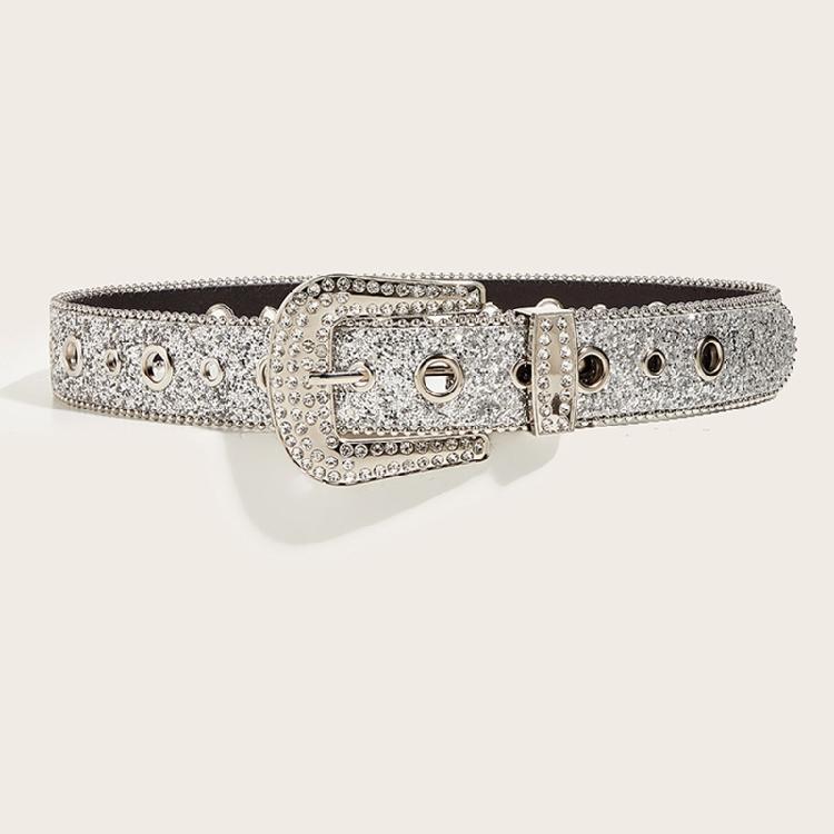 Adult Belt with Rhinestone Buckle Light Luxurious Ladies Locomotive Waistband