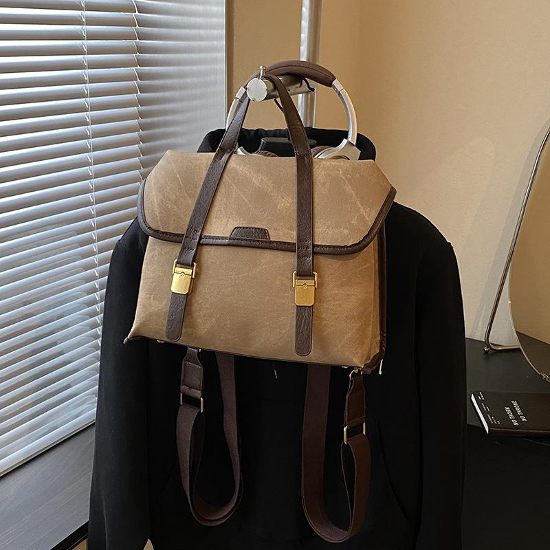 Premium texture backpack women's 2025 new fashion retro college student schoolbag going out commuting backpack travel bag