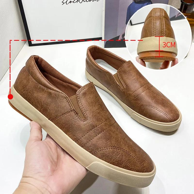 Men Leather Casual Shoes High Quality Slip On Men Loafers Comfortable Outdoor Flat Sneakers Retro Non Slip Men Walking Footwear