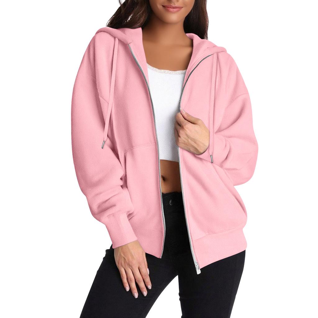 Women's Casual Zip Up Hoodie Sweatshirt with Pockets, Long Sleeve Lightweight Drawstring Hooded Jacket for Everyday Wear