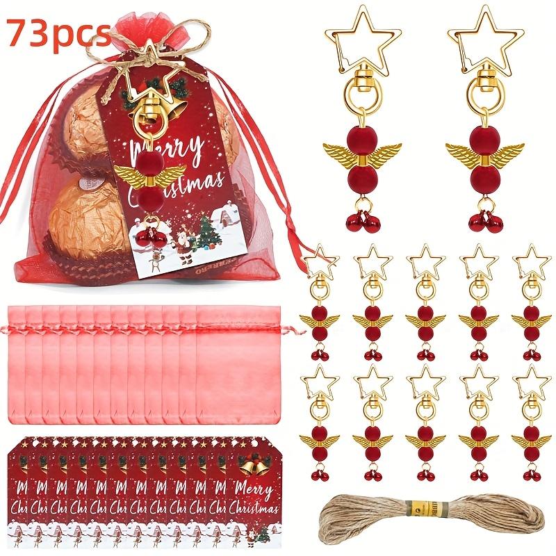 

73pcs Christmas Star Guardian Angel Keychain Set with (24 Ring Keychains + 24 Thank You Cards + 24 Yarn Bags + 10 Meter Twine)