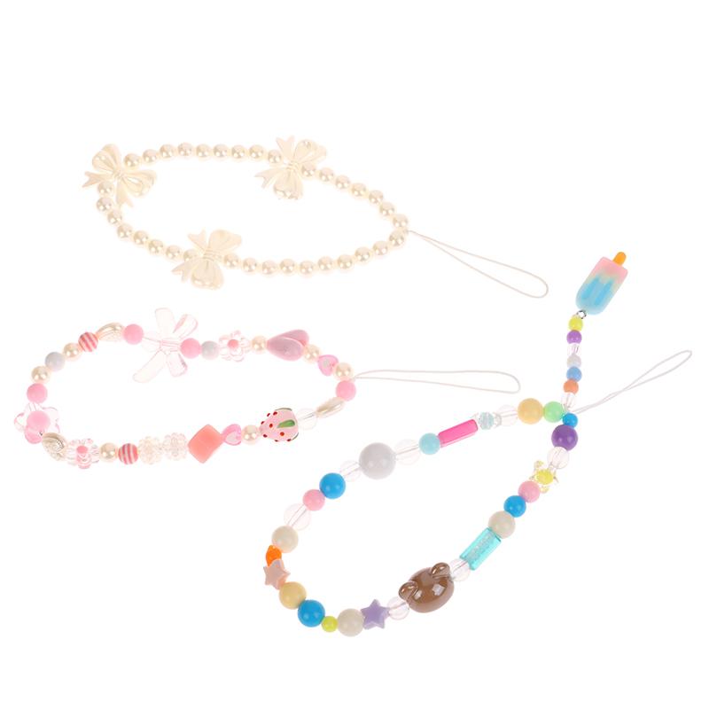 Flori telefon lanț căpșuni mărgele pandantiv farmec dulce bowknot agățat frânghie anti-pierdere curea încheietura mâinii geantă decor