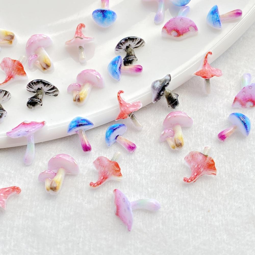 50pcs Resin Cute 3D mini Colorful Mushrooms Flat Back Rhinestone Scrapbook DIY Wedding Applique Decor Jewelry Accessories