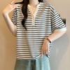 Navava Women Casual STriped Trim Neck ShorT Sleeve T shirT nT2545