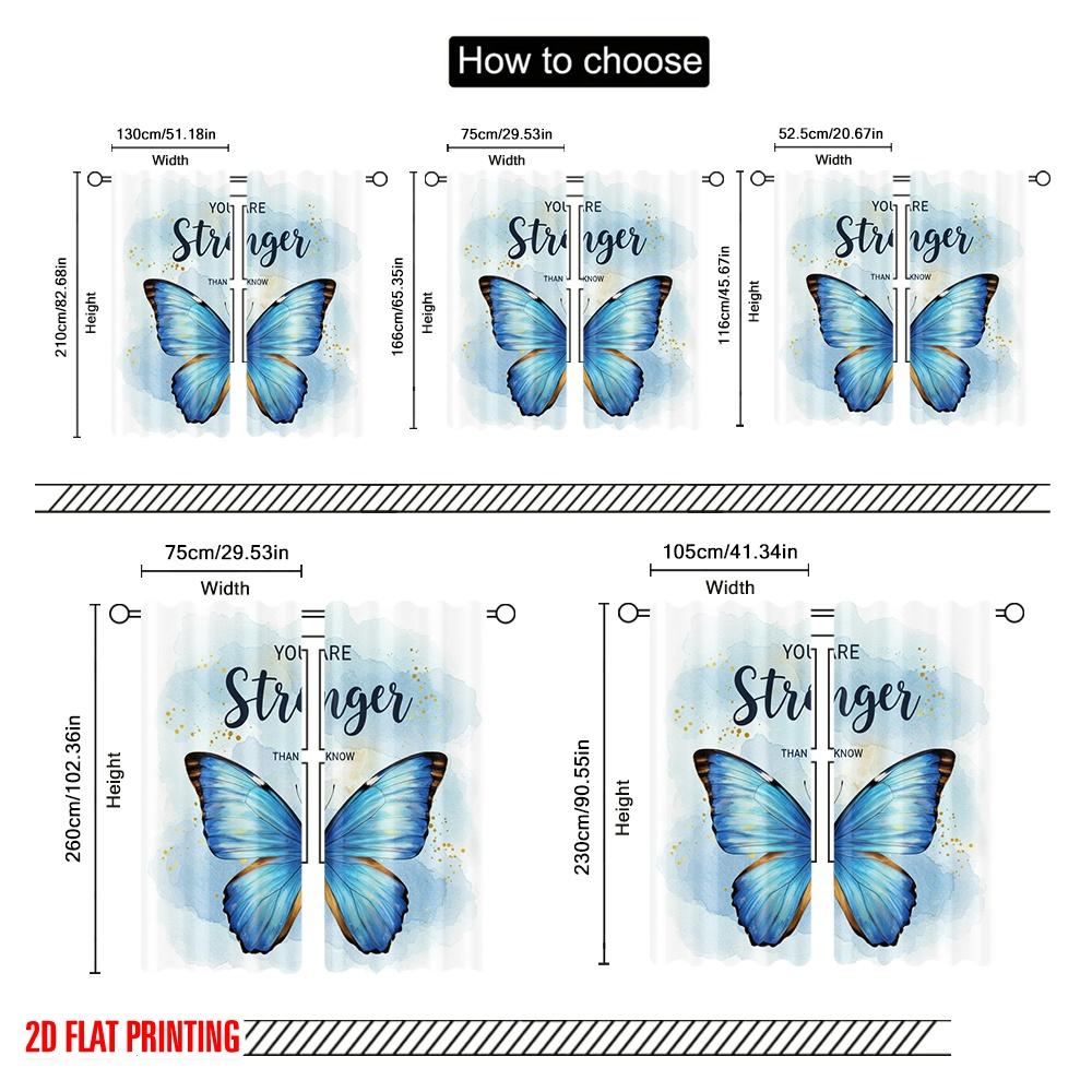 2pcs 2D Flat Printing Party Curtain Stronger Butterfly Inspirational Quote Polyester Fabric Without Electricity Festive Wall