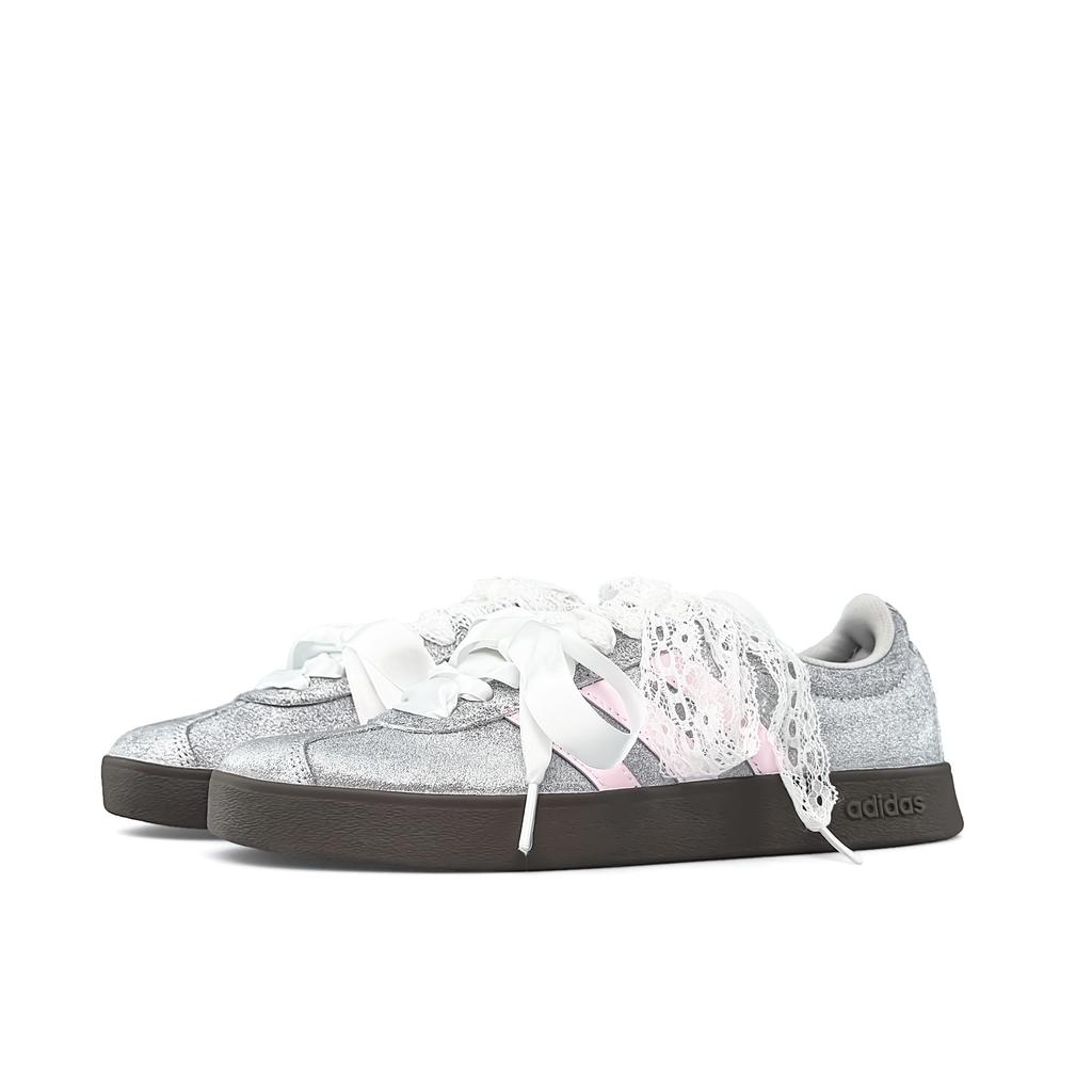 adidas VL COURT 2.0 Silver Pink Beauty, Special Shopping Bag Lightweight Low Top Skateboard Shoes Unisex Pink Silver JS3003(Team920-BOX)