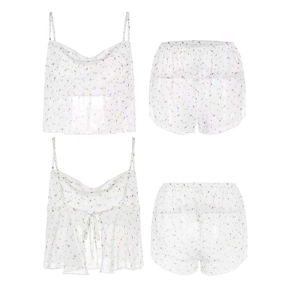 

Ruffle Floral Shorts Pajama Suit Camisole Tops Chiffon Floral Nightwears Sets Girls