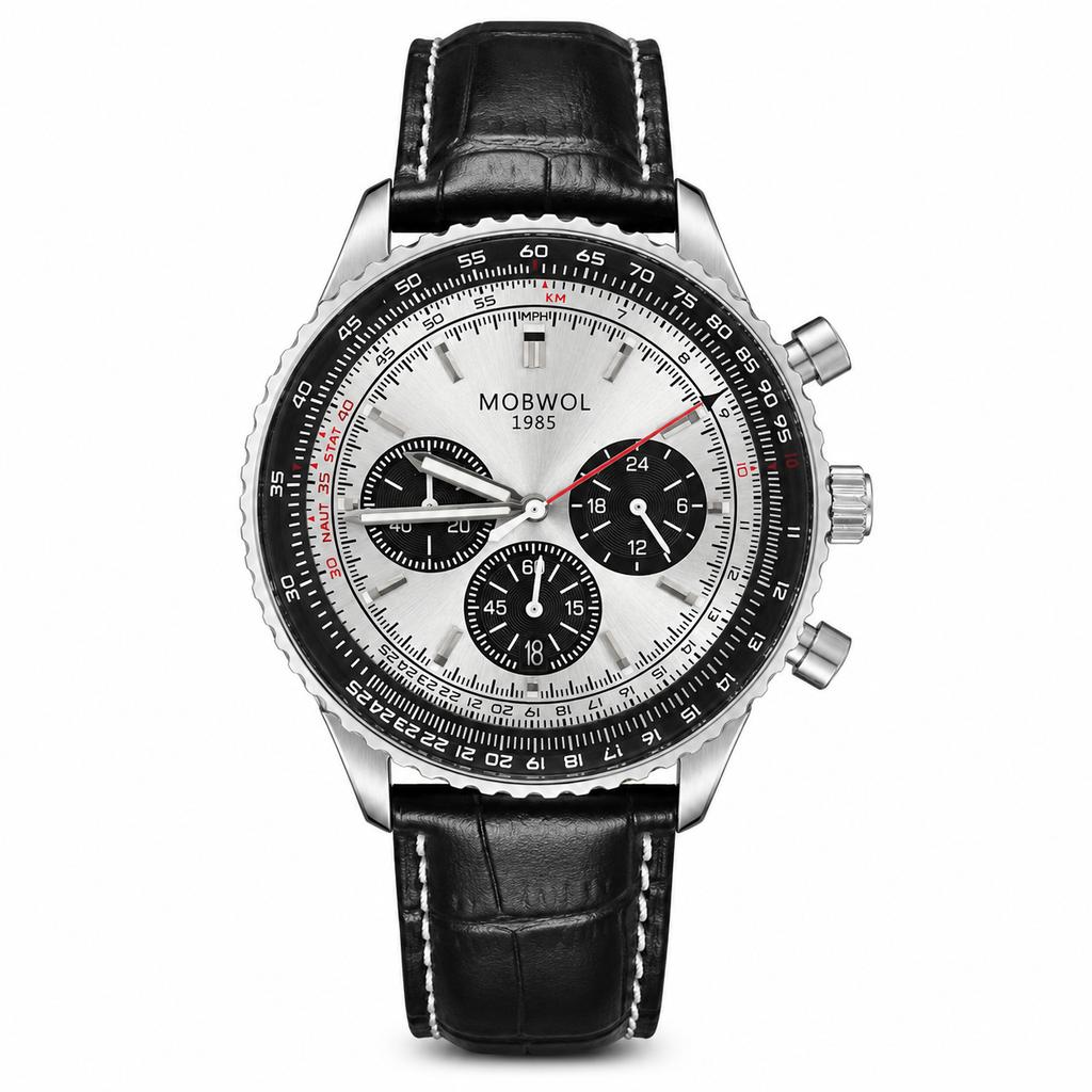MOBWOL Men Chronograph Watch Leather Strap 30M Waterproof Quartz Sports Wristwatch Luxury Business Male Gift Watch