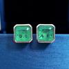 Lulu Tong Simulated Emerald Cut Stud Earrings, 3 Carat Bezel Set in Silver - European & American Style (2022)