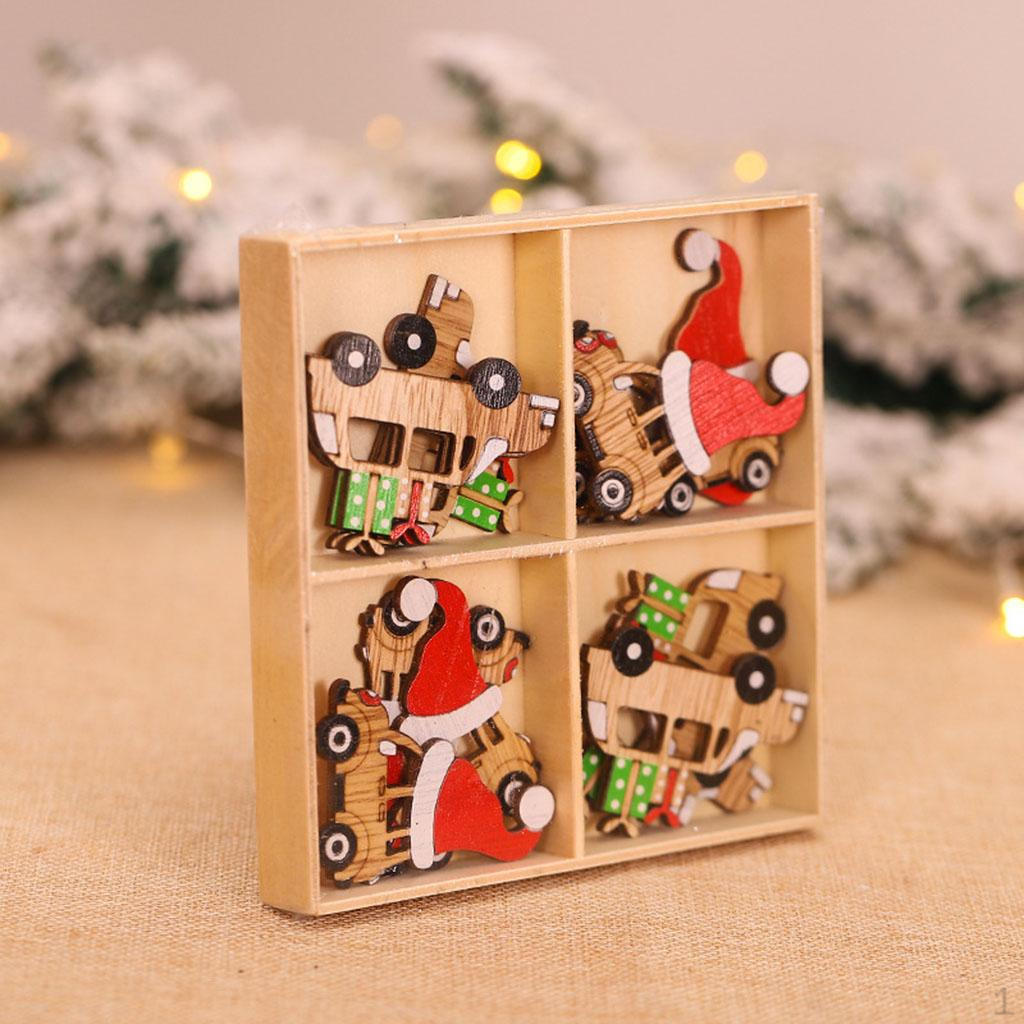 

12 Pack Christmas Tree Hanging Ornaments, Wooden Ornament Set, Various Car B