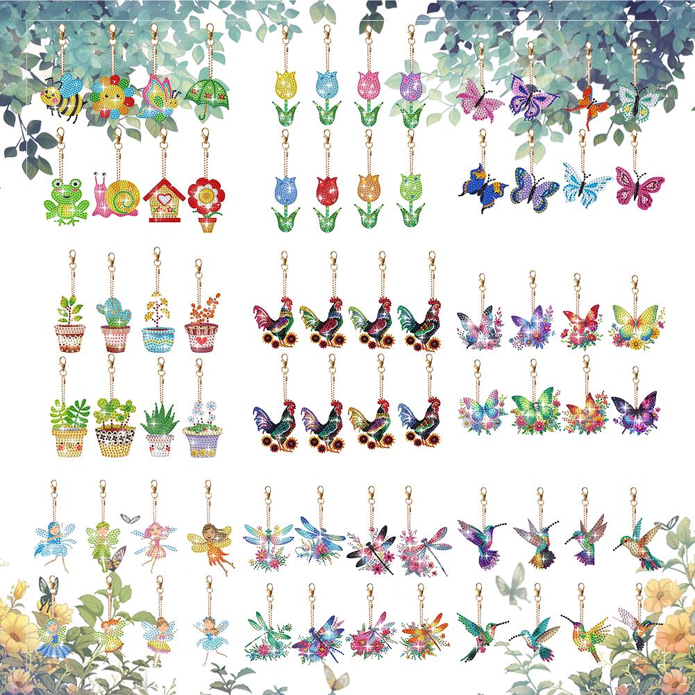 8Pcs Double Sided Special Shaped Cartoon Pattern Diamond Art Keyring Diamond Painting Art Keychain Pendant DIY Crafts Decor