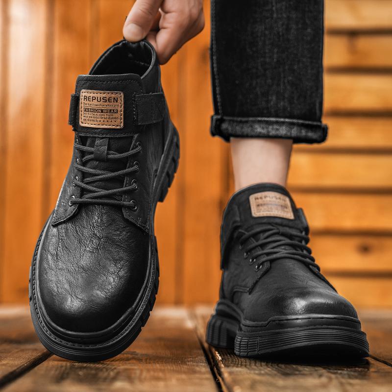 Mode Herren Freizeit Lederstiefel Modischer Britischer Stil Vielseitig Bequem Weiches Leder Herren High Top Herren Outdoor Arbeitsschuhe
