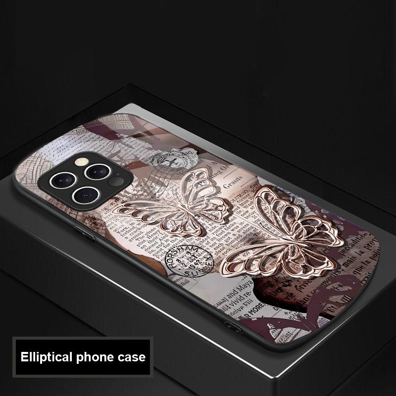 Vintage Butterfly For IPhone 16 Pro Max 15 Pro 14 13 12 Mini 11 XS Max XR 7 8 Plu SE 2022 Elliptical Glass Phone Case