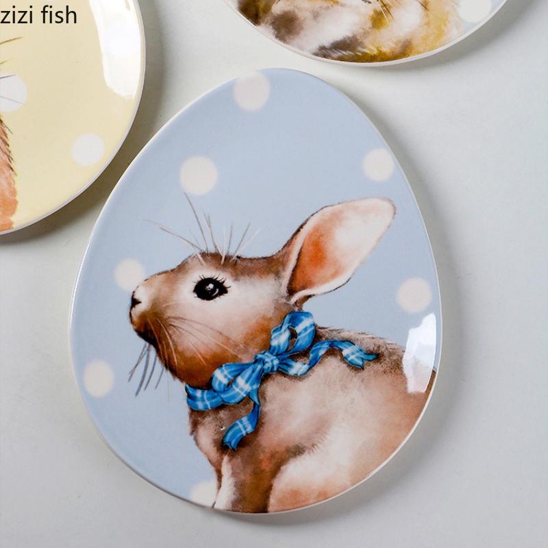 Alien Ceramics Dining Plate Cute Rabbit Plate Breakfast Plate Dim Sum Dish Dessert Plates Fruit Bowl Sushi Dish Cake Pan Tray