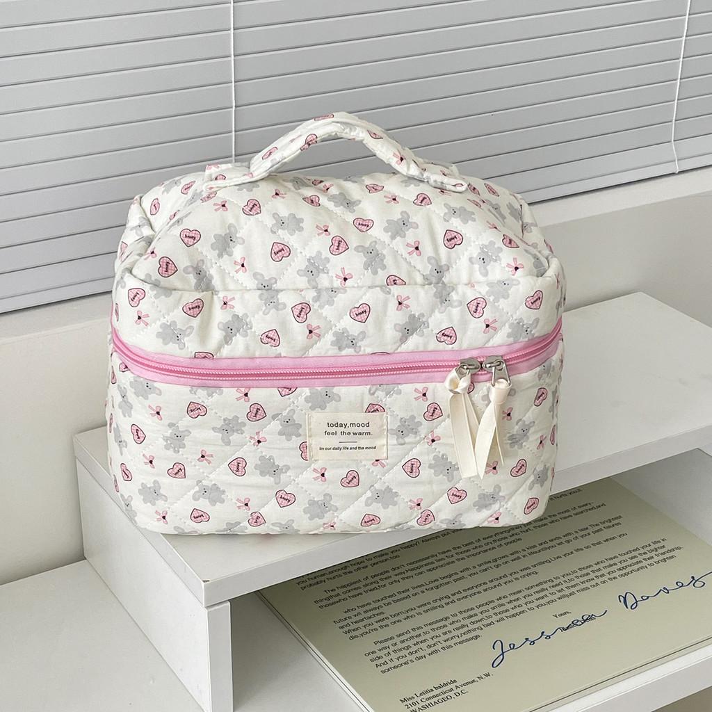 Cotton Heart Gray Bunny Makeup Bag With Cartoon Animal Print For Daily Use