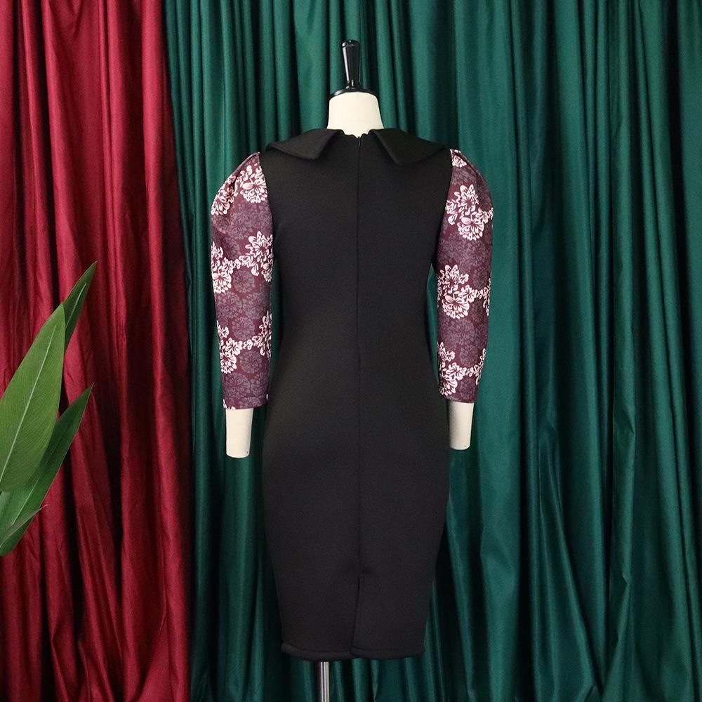 Large Size Women Spring Autumn Fashion Medium Sleeves Dress Ladies Elegant One Piece Patchwork Sheath Dress