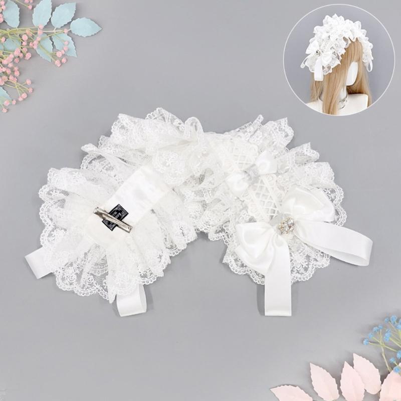 Elegant Ribbon Hair Clip Headpiece With Lace Ruffle Trim Design For Women And Girl Anime Event Gathering Hair Ornament