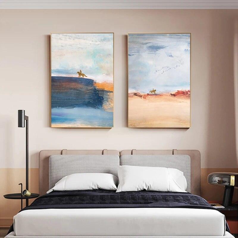Abstract Landscape Wall Art Canvas Painting Gold Foil Horse Poster Print Nordic Modern Wall Pictures for Living Room Home Decor