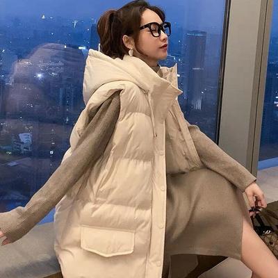 Colete Feminino Inverno Versátil Down Jaqueta Feminina Grossa Moda com Chapéu Colete de Algodão