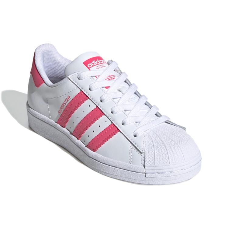 Adidas Originals SUPERSTAR J Leather Abrasion Resistant Low top Skateboard Shoes Bright White Powder Unisex FW0773