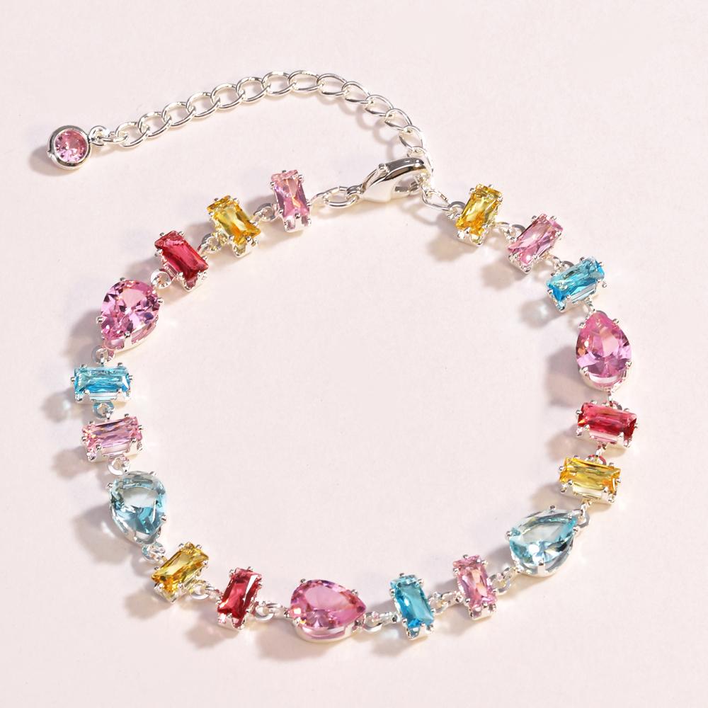

2026 New Sparkling Colorful Crystal Bracelets for Women Ins Metal Chain Bracelet Party Jewelry Valentine s Day Gift