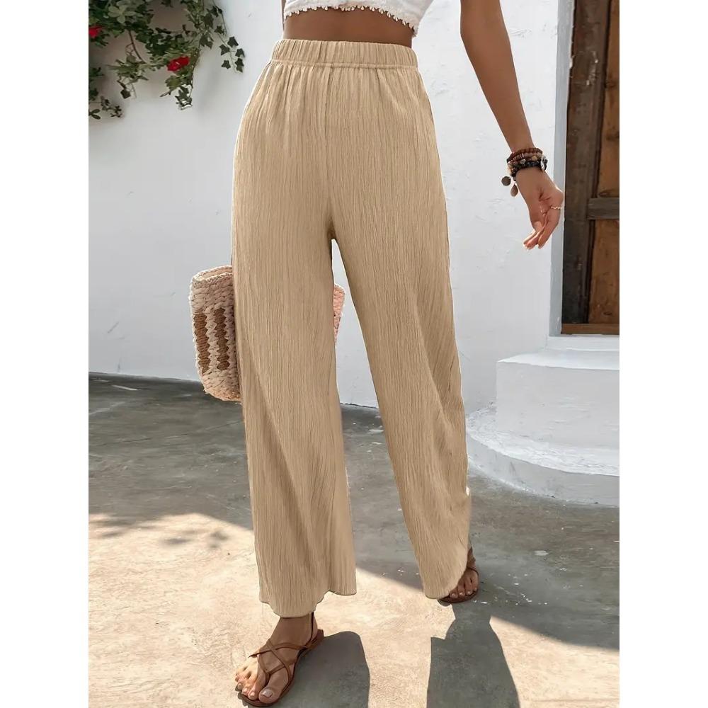 Pantalon Décontracté pour Femme Ample Amincissant Plissé Jambe Large