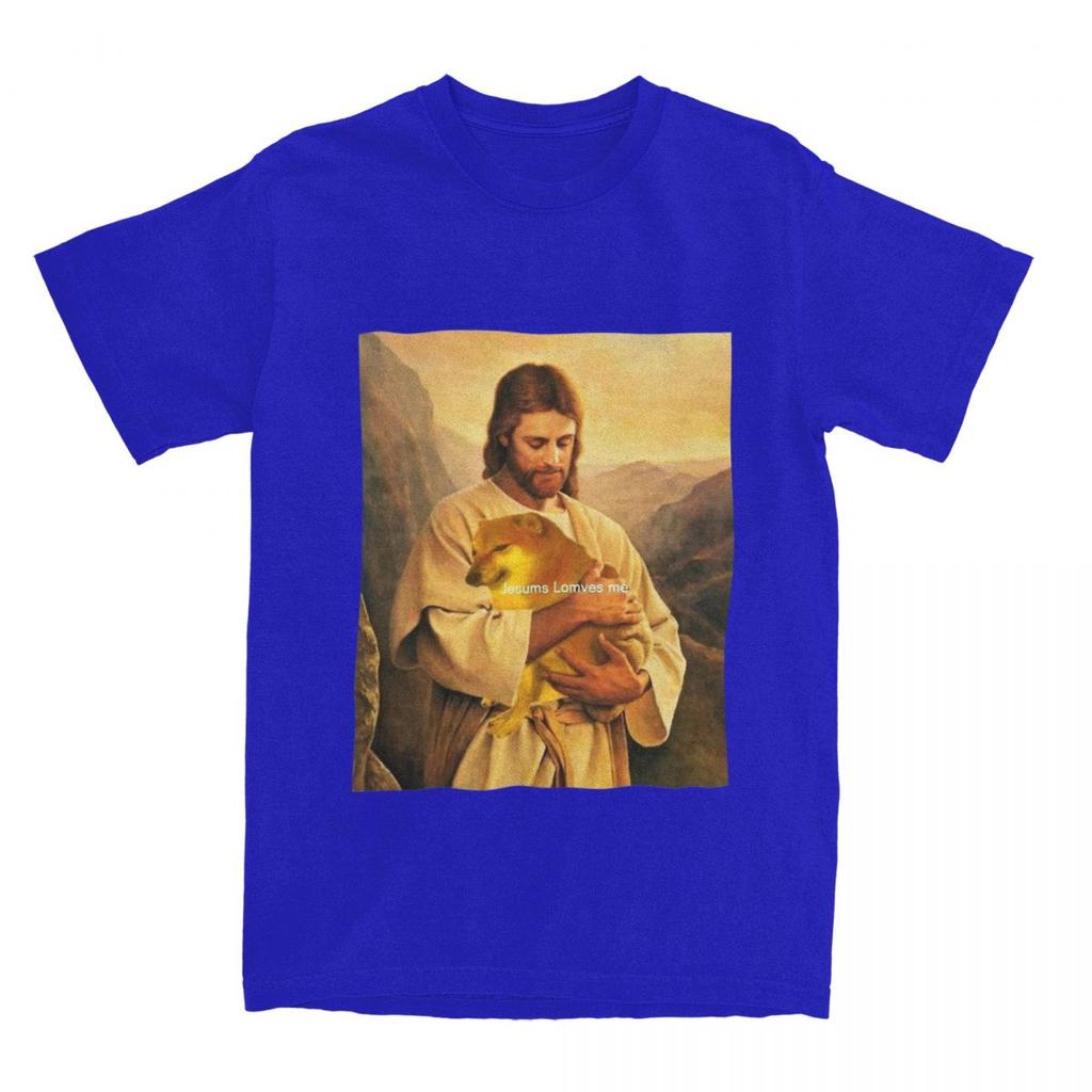Cheems Jesus TShirts Men Women Doge Meme Awesome Pure Cotton Tee Shirt O Neck Short Sleeve T Shirts Birthday Present Clothing
