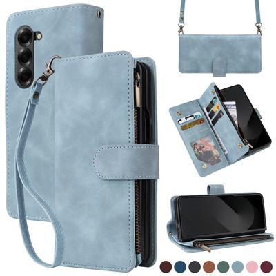 Premium Leder Business Handyhülle Für Samsung Galaxy Z Fold 7 Reißverschluss Geldbörse Kartenfächer Magnetische Klapphülle Für Z Fold 6 5 4 3