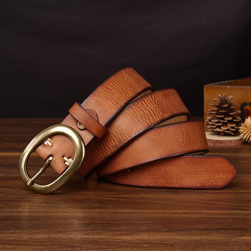 3.3Cm Wide Retro Unisex Leather Belt Simple And Versatile Couple First-Layer Cowhide Jeans Belt Men