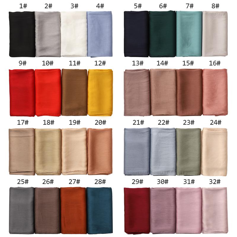 Hot Premium Satin Crinkle Hijab Scarf Chiffon Shawl Plain Muslim Women Hijabs Breathab Islam Women Turban Pleated Scarf Ramadan