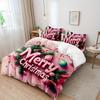 3pcs 3D Merry Christmas Theme Bedding Set, Pink Merry Christmas Alphabet Print Duvet Cover Set (1*Duvet Cover + 2*Pillowcases)