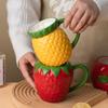 Creative Ceramic Strawberry Pumpkin Pineapple Coffee Cup Kids Fruit Mug Home Office Breakfast Milk Drink Mug Birthday Gift