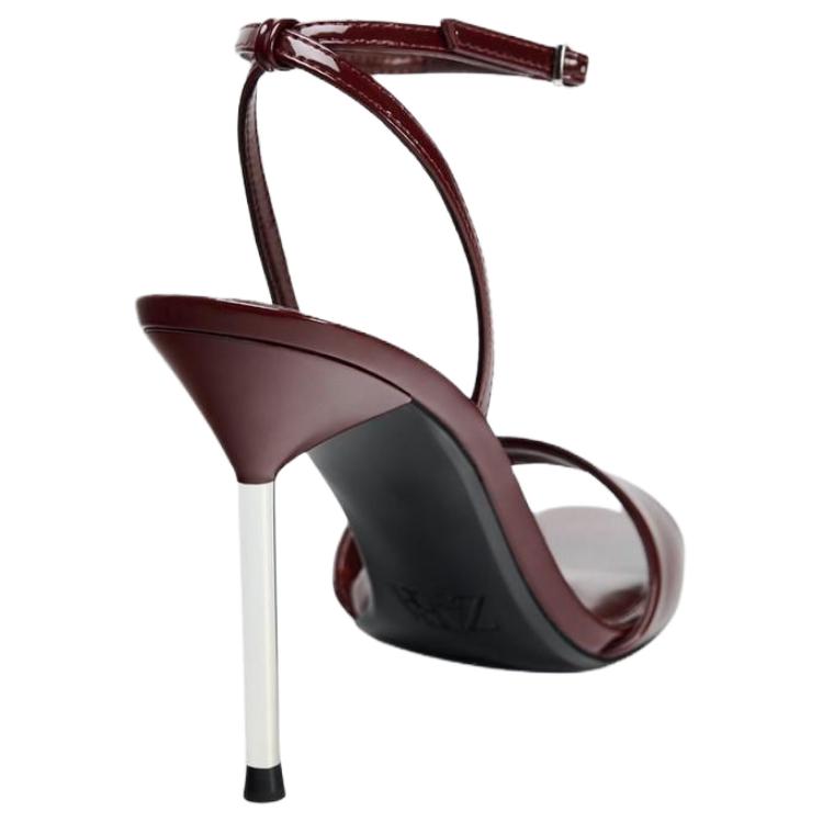 Zara Sandali con Tacco Metallico e Cinturino alla Caviglia in Vernice Bordo Donna 13810510624