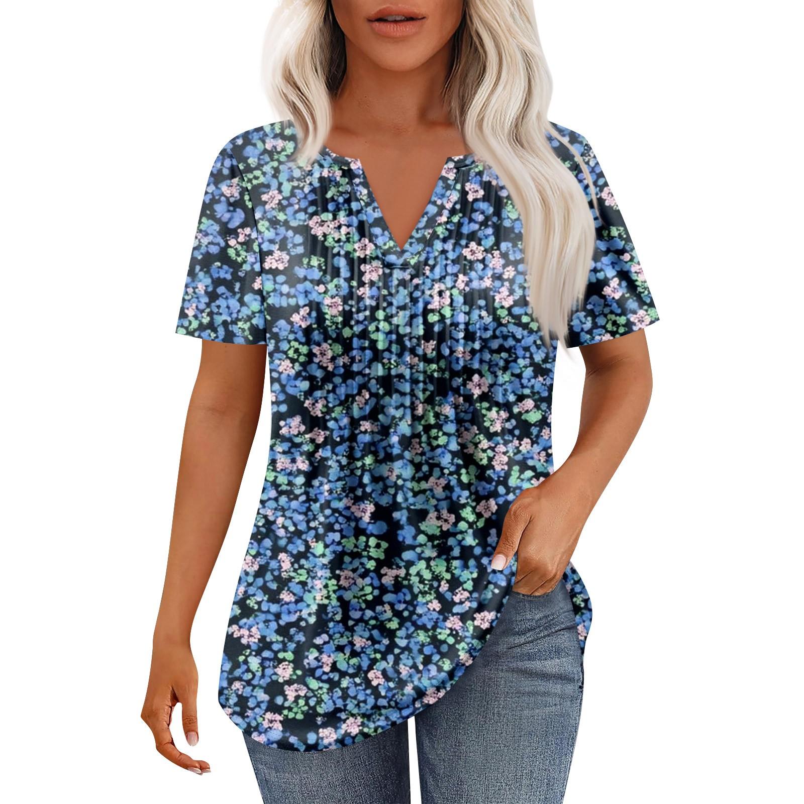 

Женская мода повседневная плиссированная футболка с V-образным вырезом и коротким рукавом XL фиолетовый