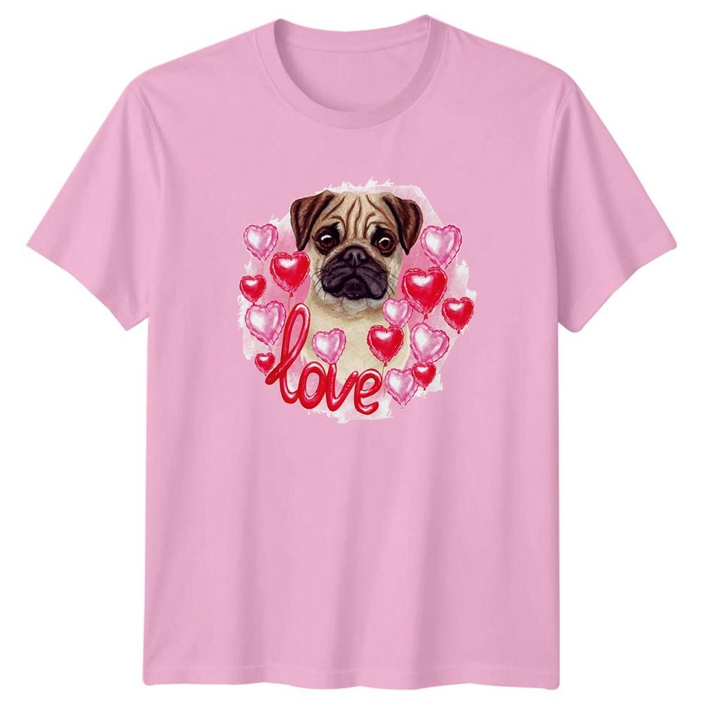 Love Unisexs TShirt Pug Dog Lover Pets Valentines Day Gift For Her