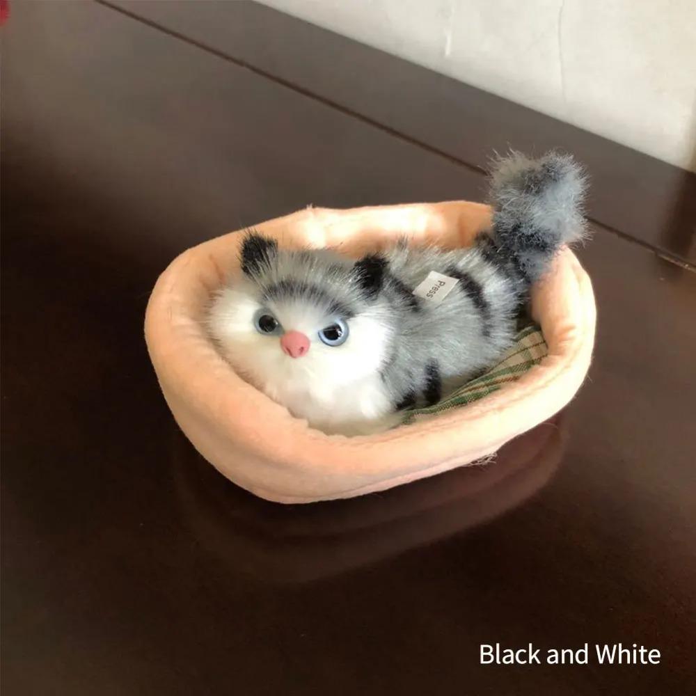 Simulation Mini Cat Cute Plush Cats with Sound Children Birthday Gifts Creative Imitation Cat Toys Ornaments Home Decoration