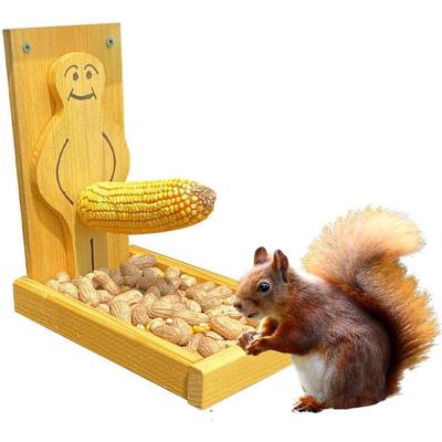 Funny Proud Man Squirrel Feeder Creative Wooden Decoration For Garden(Yellow)