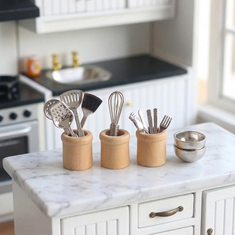 Miniature Kitchen Utensils Set Dollhouse Cookware Tools for Pretend Play Realistic Doll Kitchen Accessories Decor