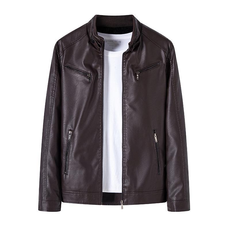 New top leather jacket men's PU leather jacket autumn and winter trend stand-up collar locomotive clothing tooling jacket