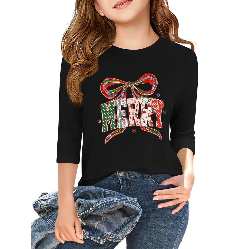 Children's 3/4 Sleeve Independence Day Printed Round Neck Casual T-shirt