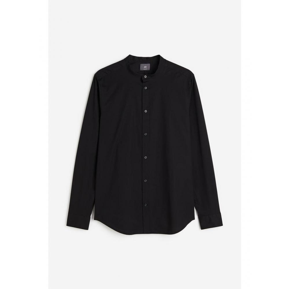 H M Muscle Fit Stand Collar sHirt Black 0993173002
