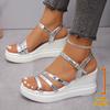 Fashion Women's Fashion Silver Platform Sandals Ankle Strap Wedge High Heel Sandals Woman Summer Thick Bottom Beach Sandalias Mujer 2025