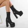 Fashion 14 Cm Super High Heel Platform Boots Women Black Rivets Punk Style Ankle Boots for Women 43 Large Size Side Zipper Modern Boots