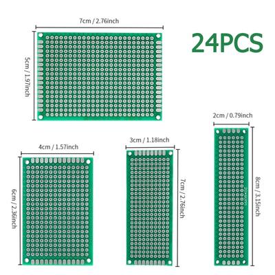 24PCS PCB Kit Prototype Board Double-sided Circuit Board 2*8 3*7 4*6 5*7cm DIY Soldering Electronic Kits